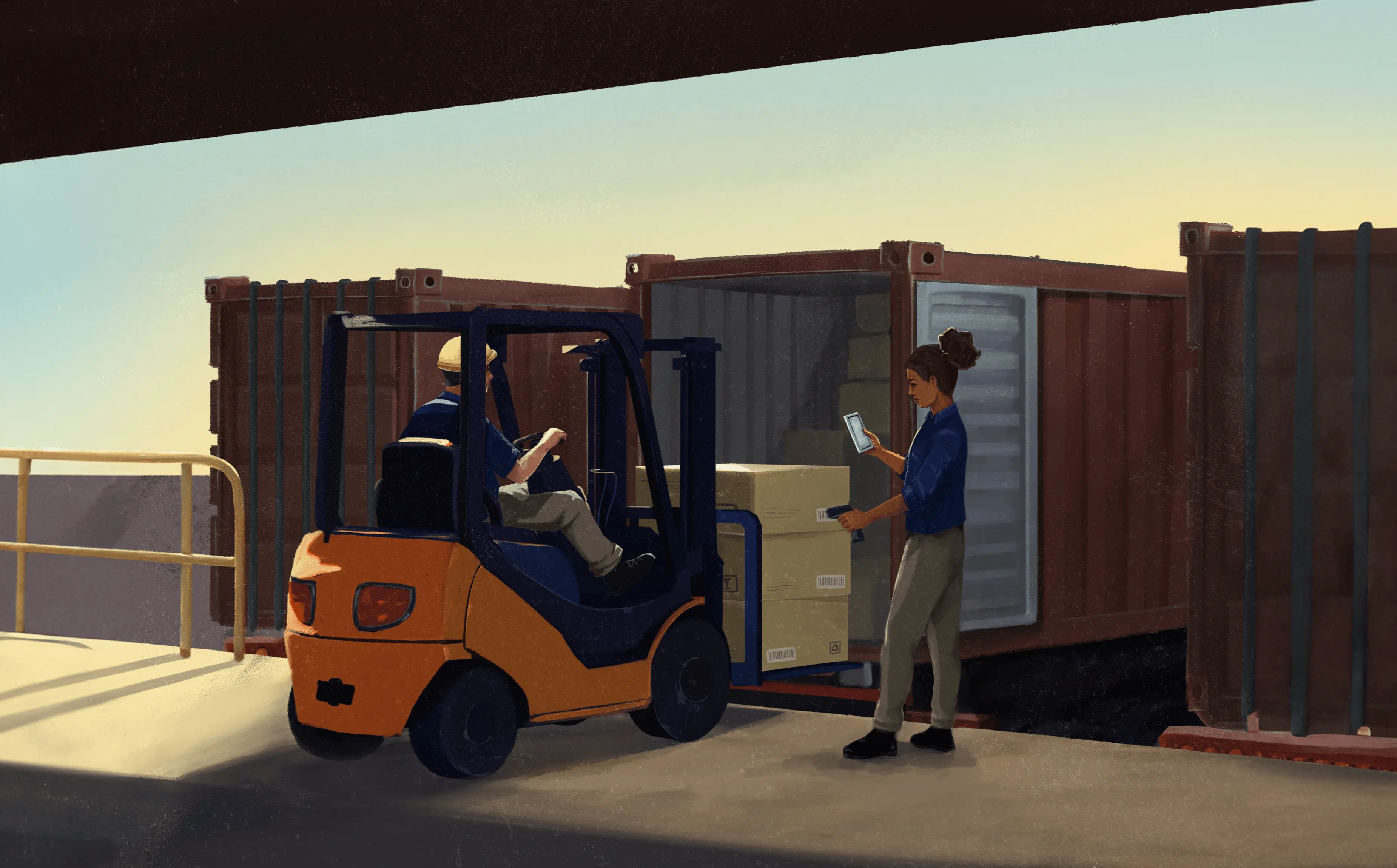 Inside view of a busy loading dock