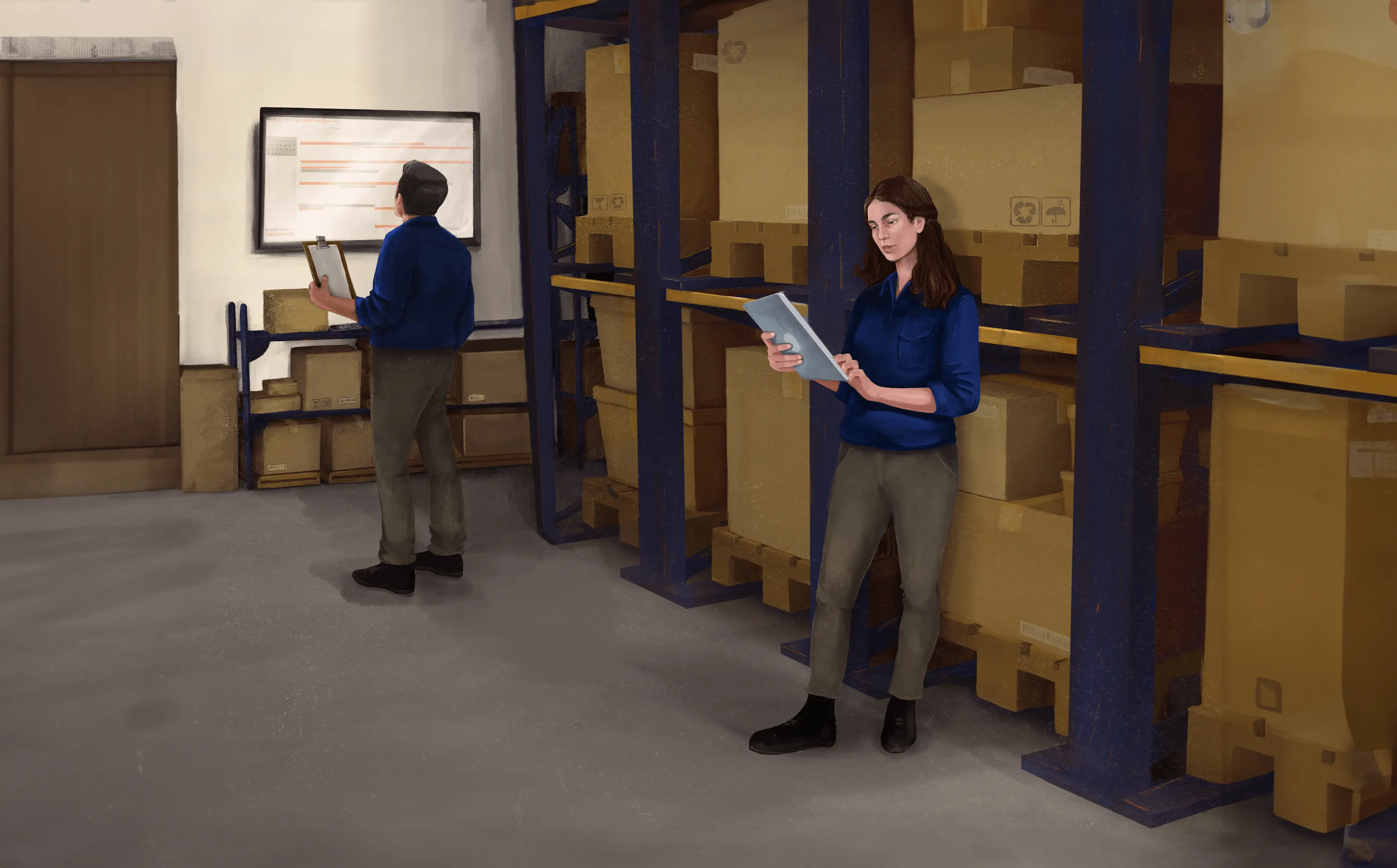 Warehouse interior with organized cargo