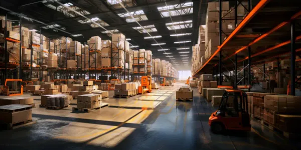Distribution center dock with scheduled truck appointments and active loading