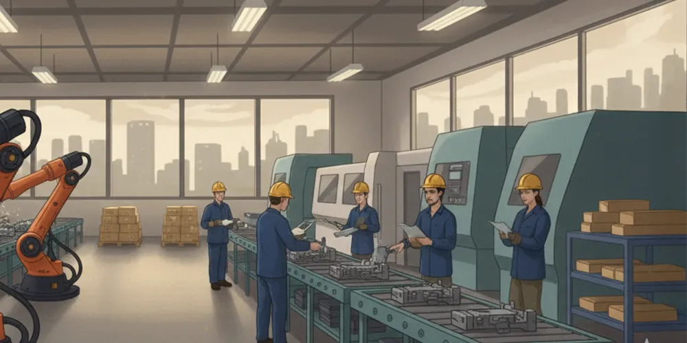 Manufacturing facility with raw materials flowing through the production line