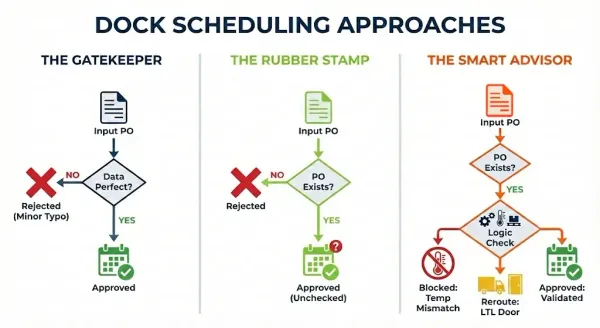 Enterprise dock scheduling dashboard with KPI metrics and door status