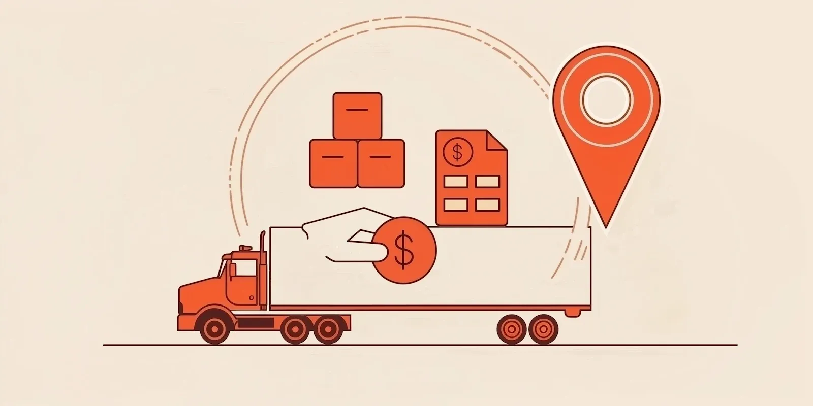 An AI-generated pictogram representing the interrelations between financial, operational and legal considerations in warehouse unloading.
