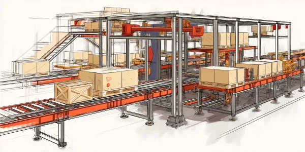 Robotic automation working alongside warehouse staff in a logistics facility
