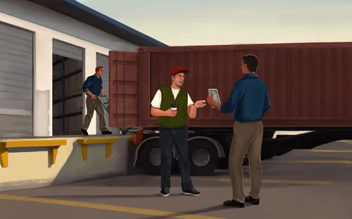 Trucks at warehouse loading docks